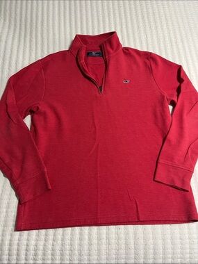 Vineyard Vines Red Half-Zip Pullover with Whale Logo